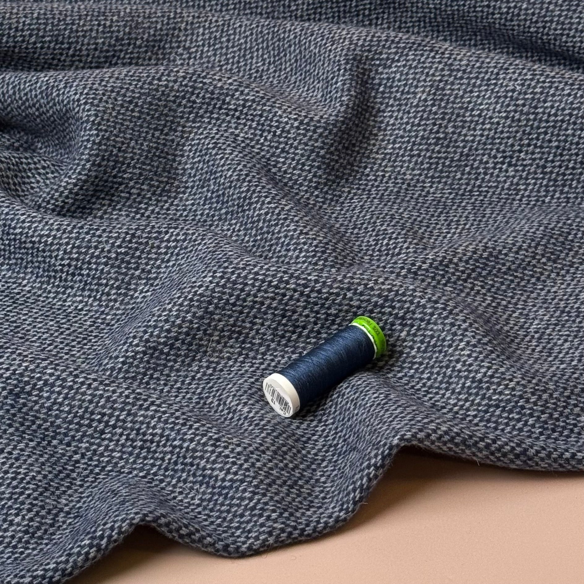 Blue and Navy Tweed Woven Wool Blend Coating
