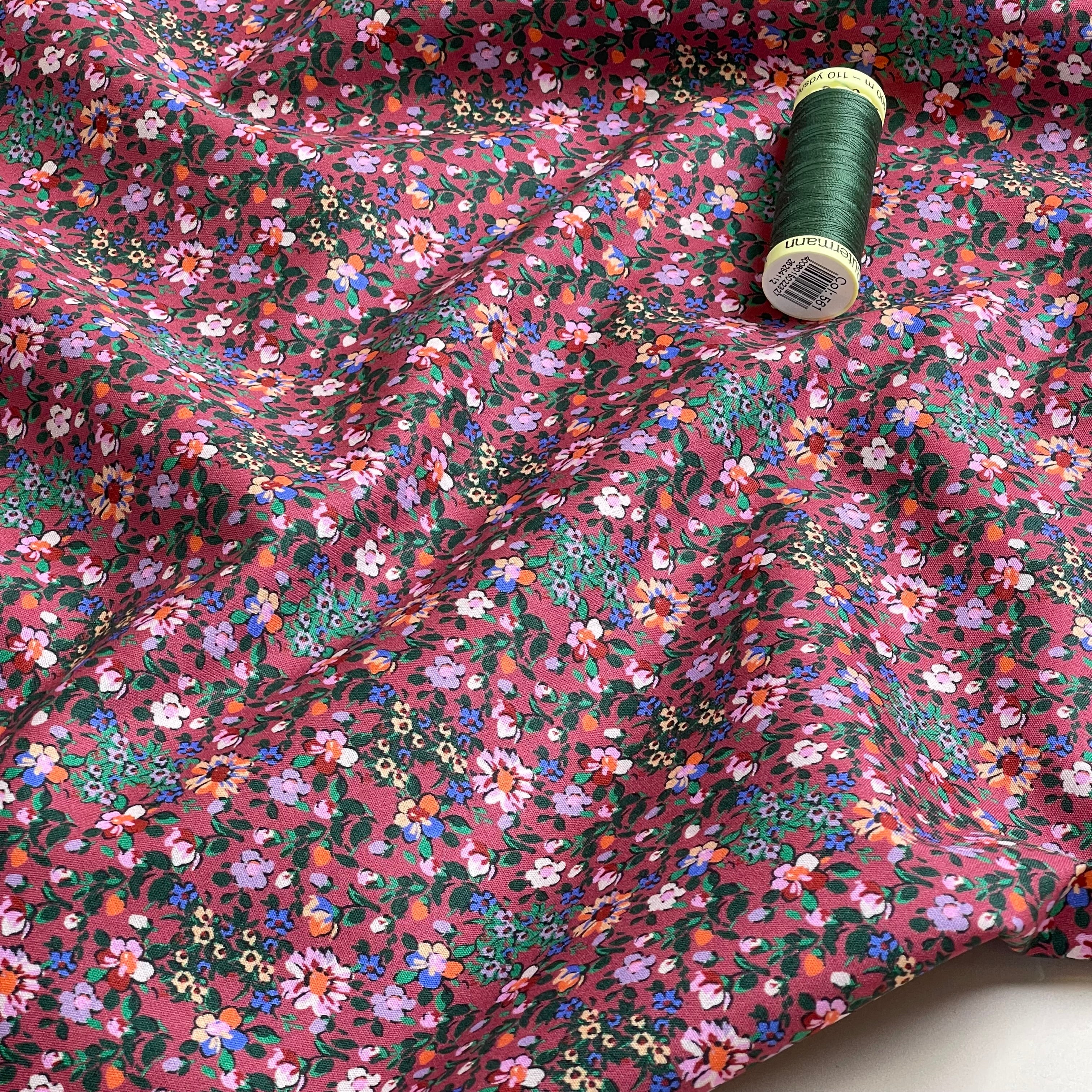 Ditsy Burgundy Flowers Fine Cotton Poplin Fabric