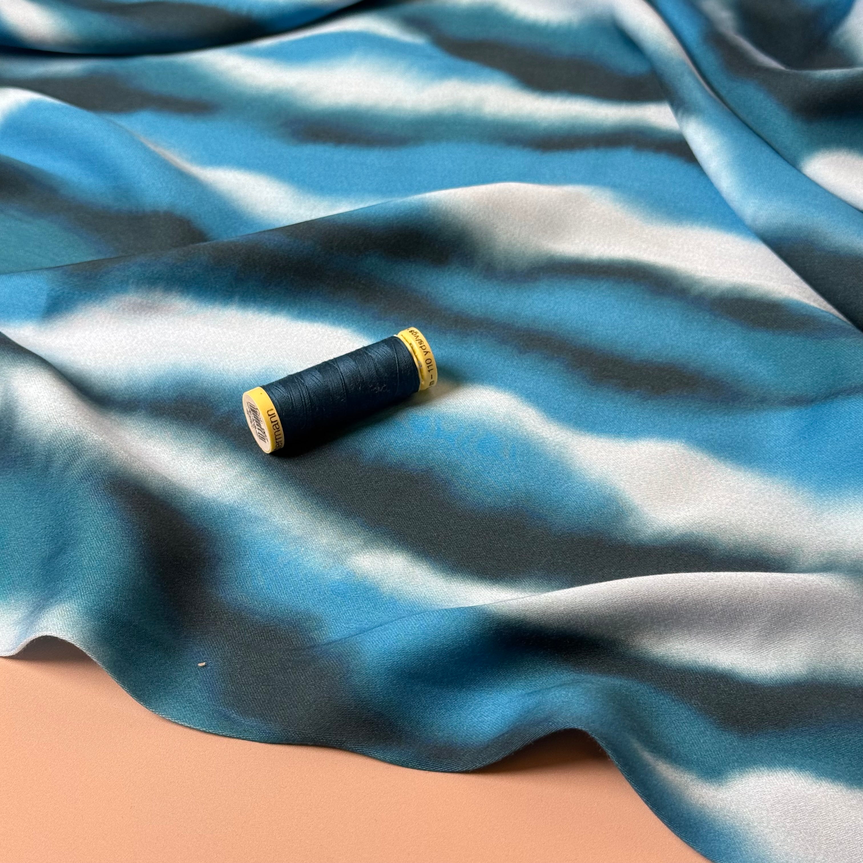 Ocean Waves Viscose Sateen Fabric