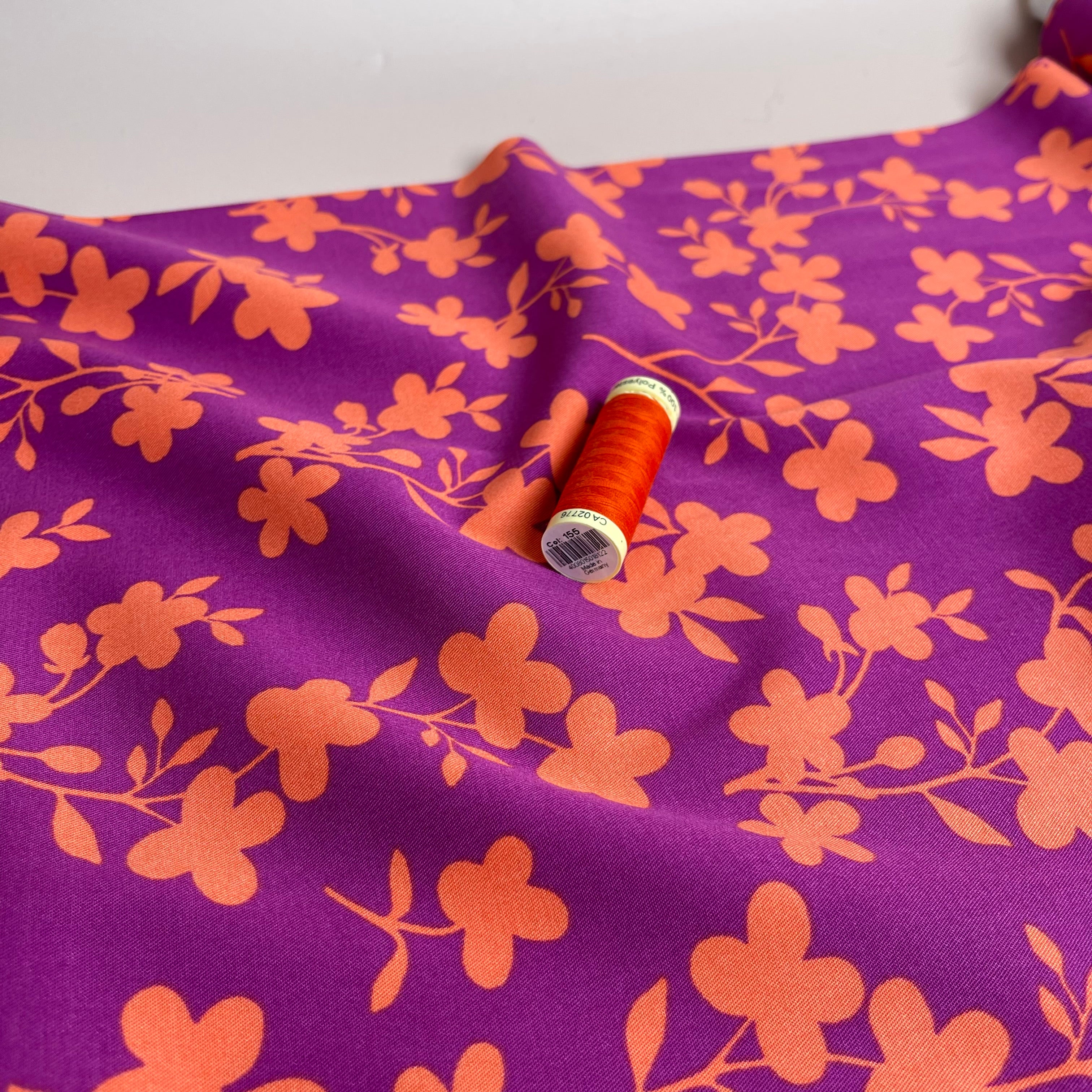 Rosella Shadow Flowers Purple Viscose Twill with Stretch