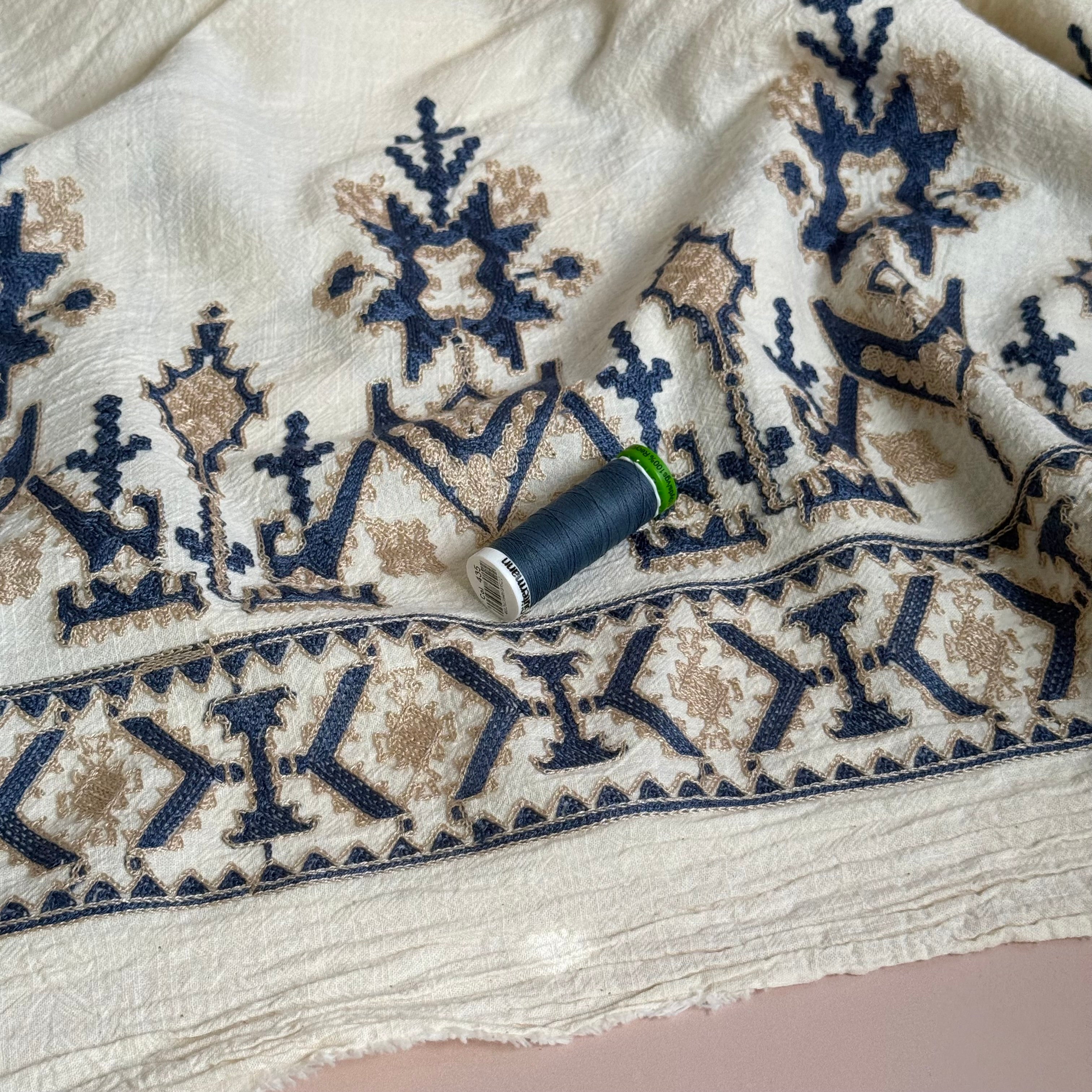 Authentic Border Embroidered Washed Cotton Fabric