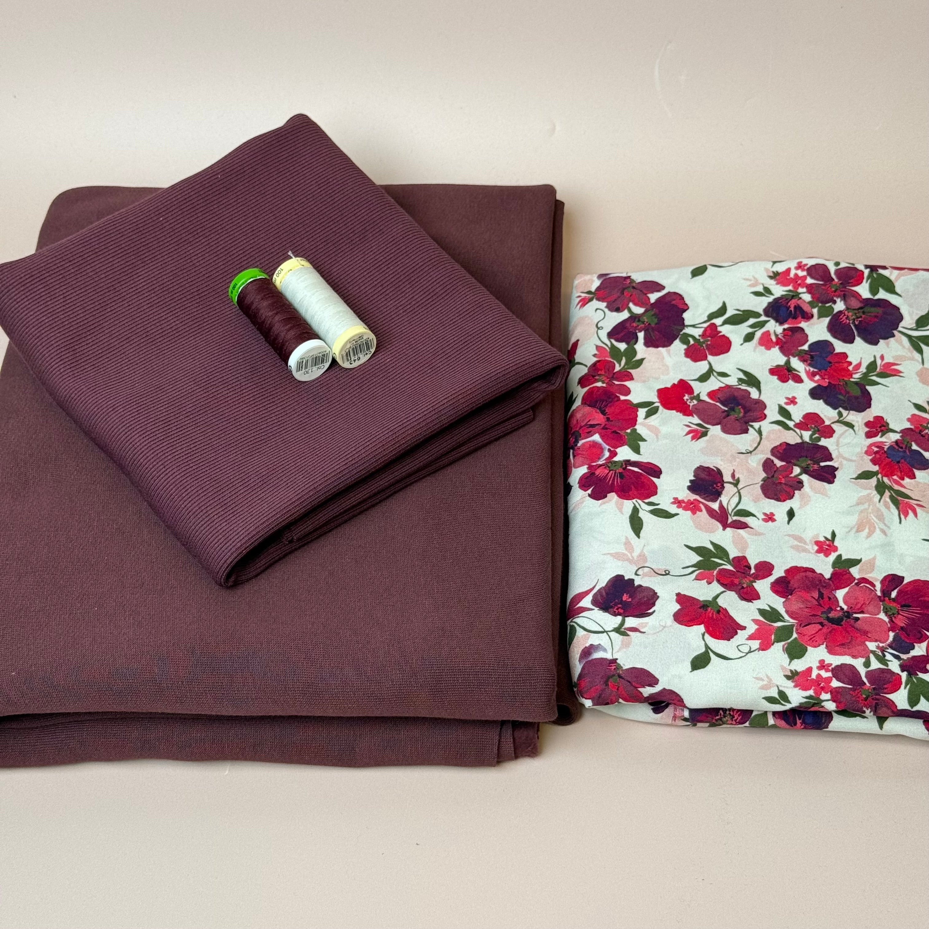 Make an Outfit Colour Bundle - Rosehip Viscose & Brushed Sweatshirt in Grape with Ribbing