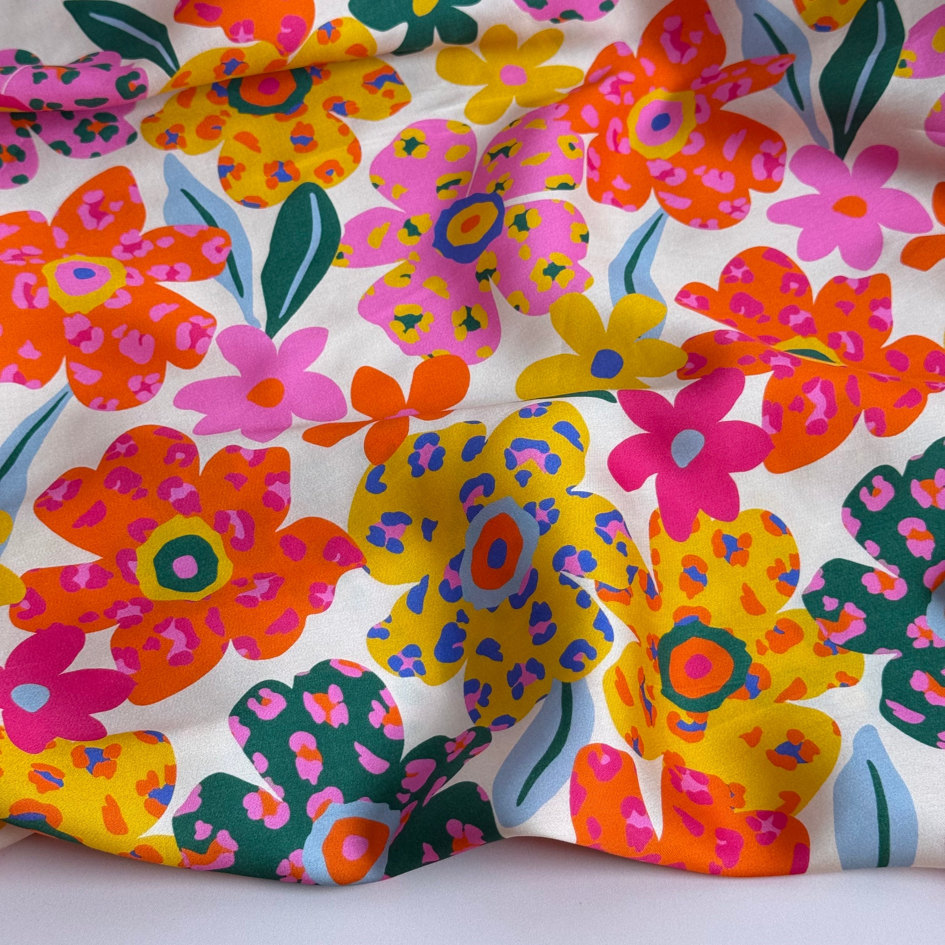 Leopard Blooms Lyocell Sateen Fabric