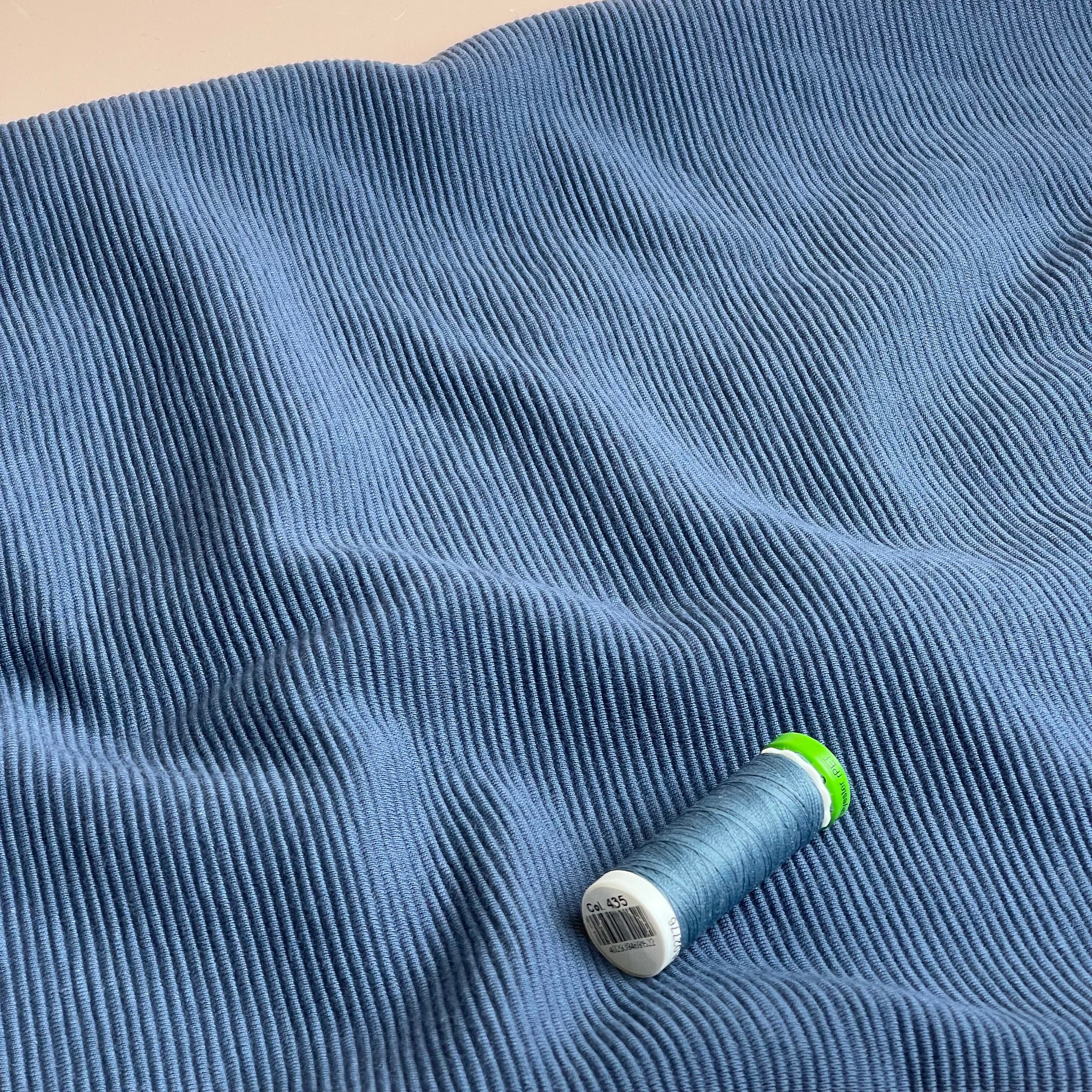 Ottoman Cotton Ribbed Knit in Denim Blue
