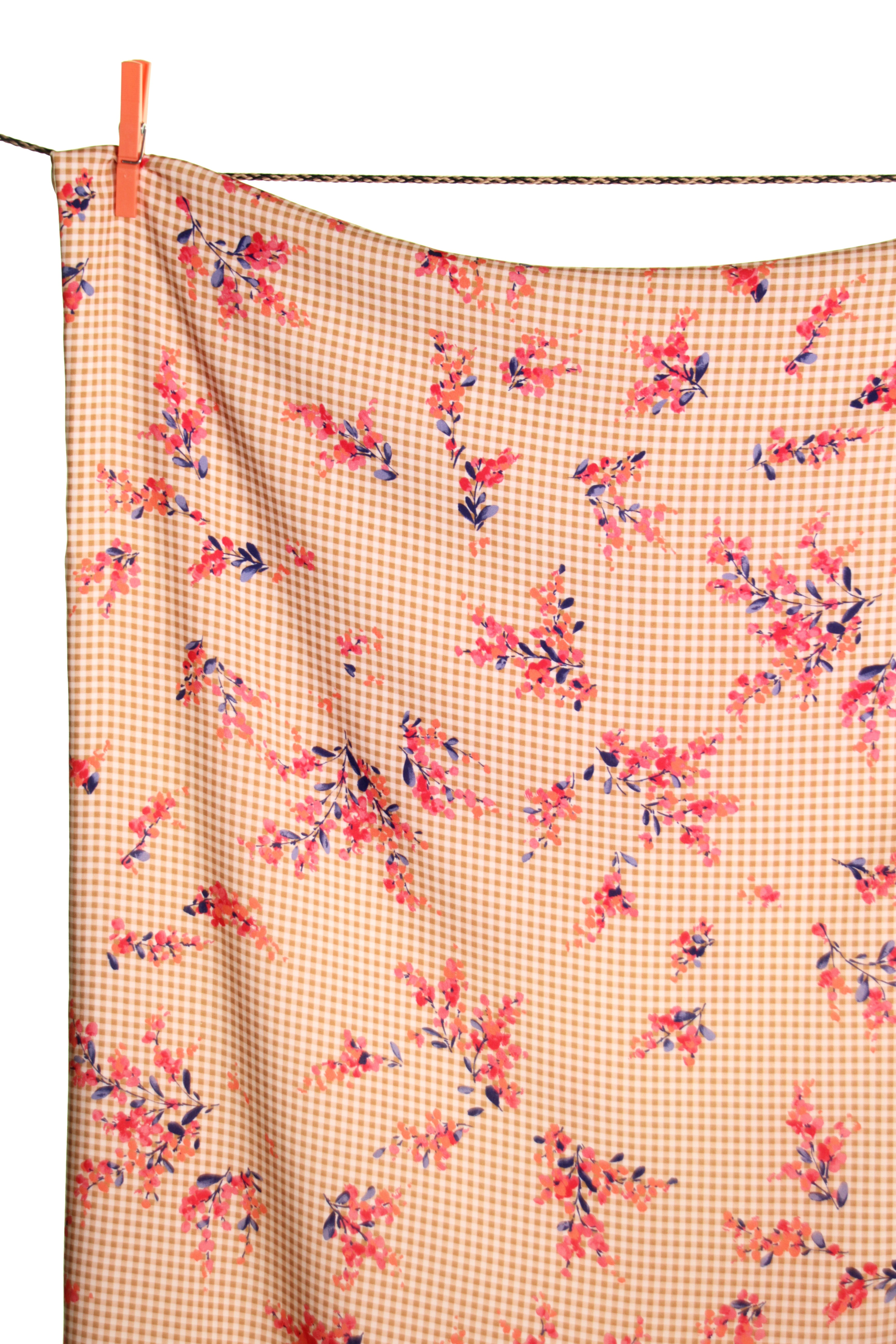 Atelier Jupe - Small Ochre Checks with Flowers Viscose Fabric