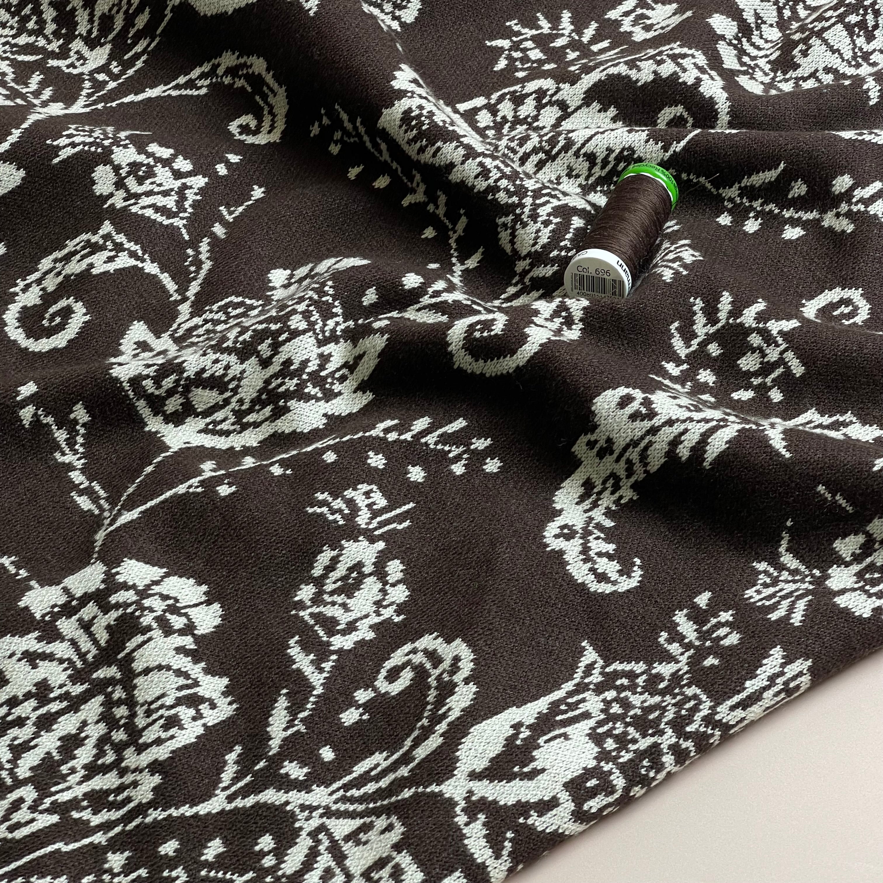 Flowers Dark Brown Yarn Dyed Jacquard Knit