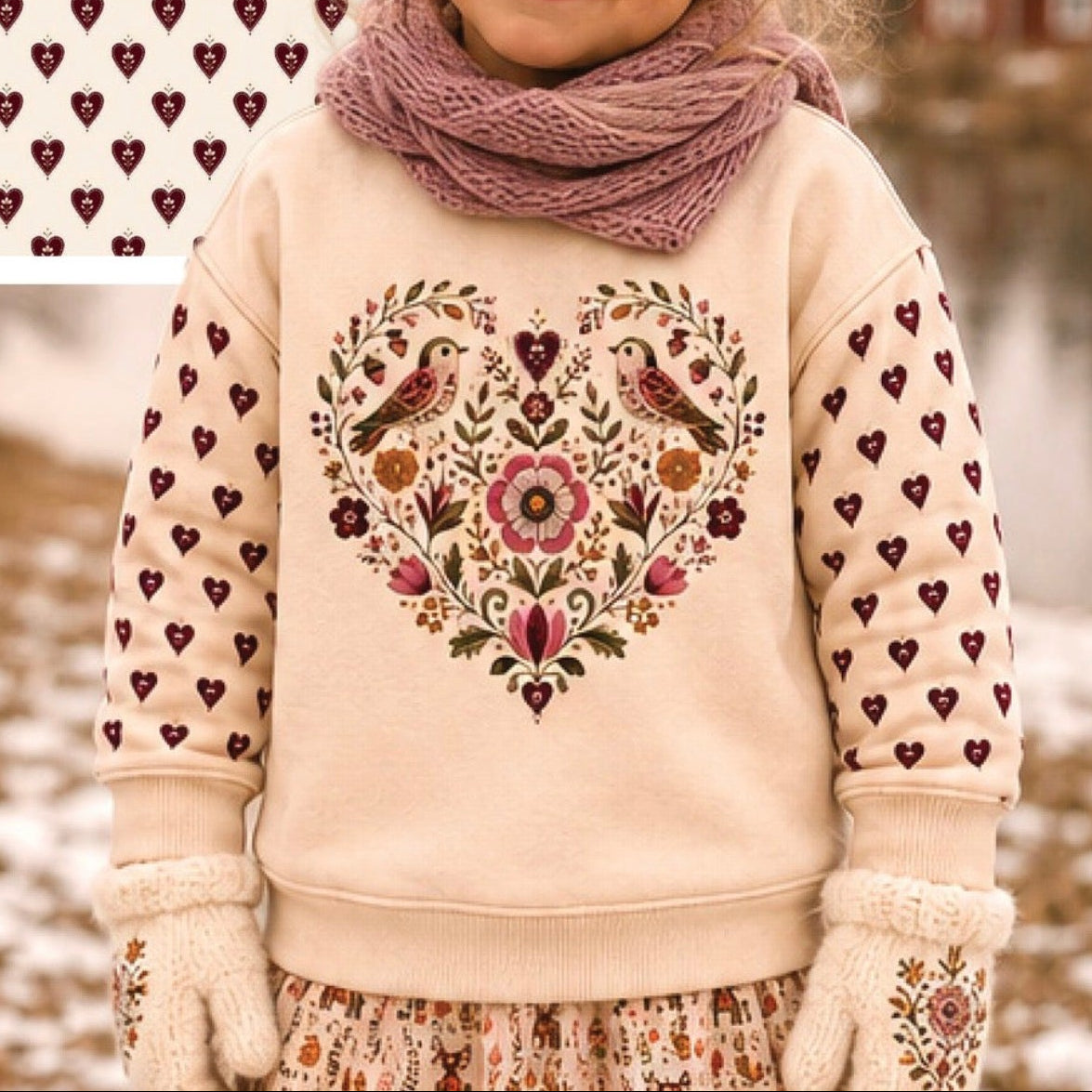Colour Bundles - Nordic Forest Folk Cotton Sweat shirting & Matching Ribbing