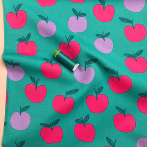 Funky Apples on Teal Cotton Poplin Fabric