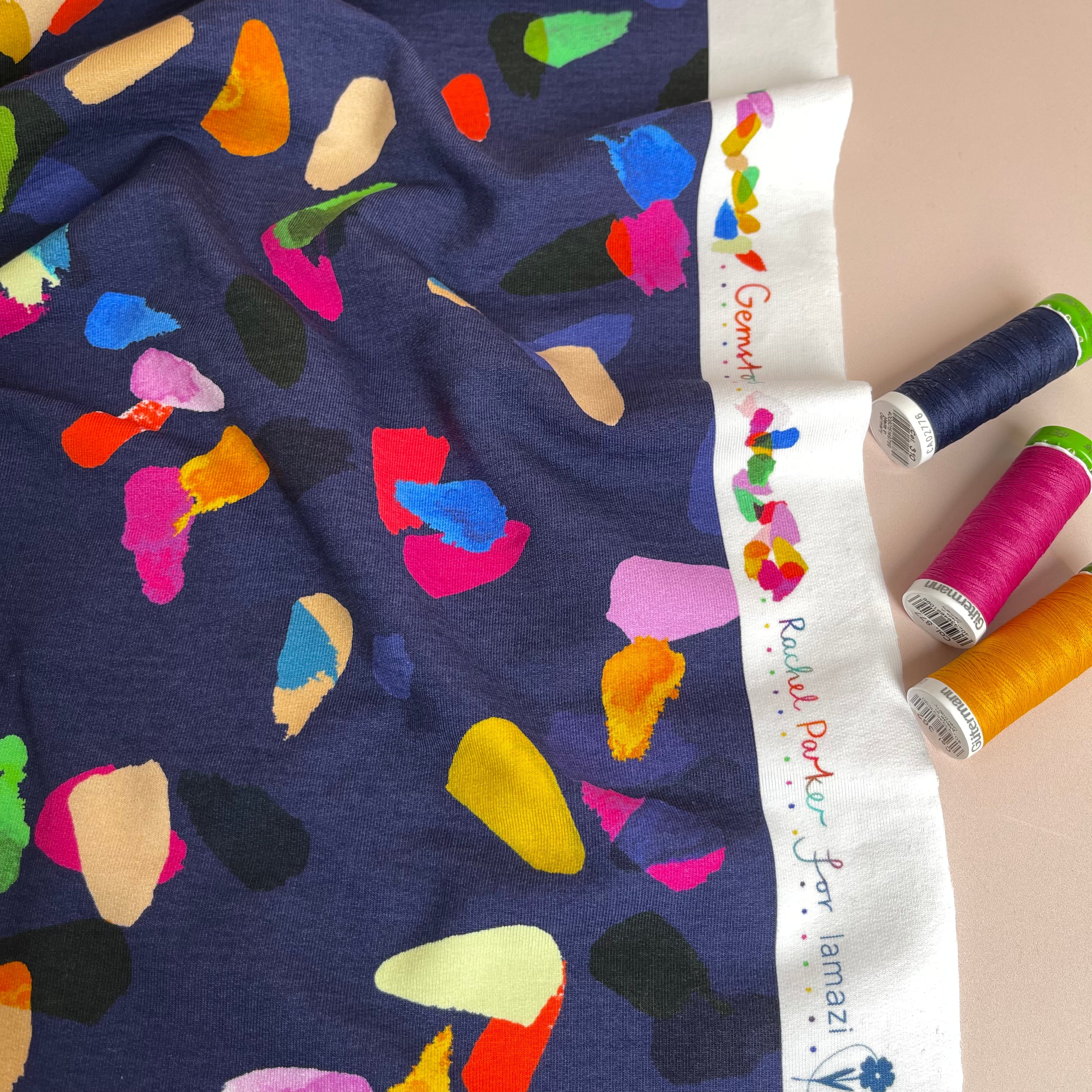 REMNANT 2 Metres - Gemstones Navy Organic Cotton French Terry