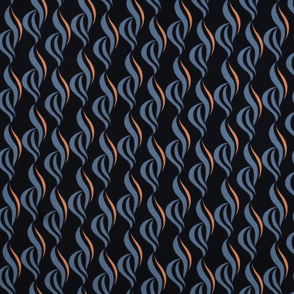 Rosella Waves on Navy Viscose Twill with Stretch