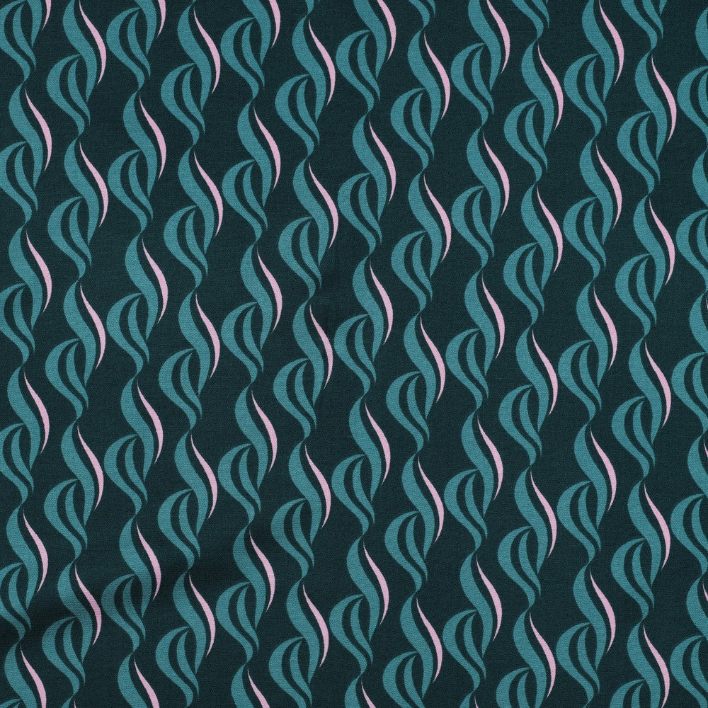 Rosella Waves on Teal Viscose Twill with Stretch