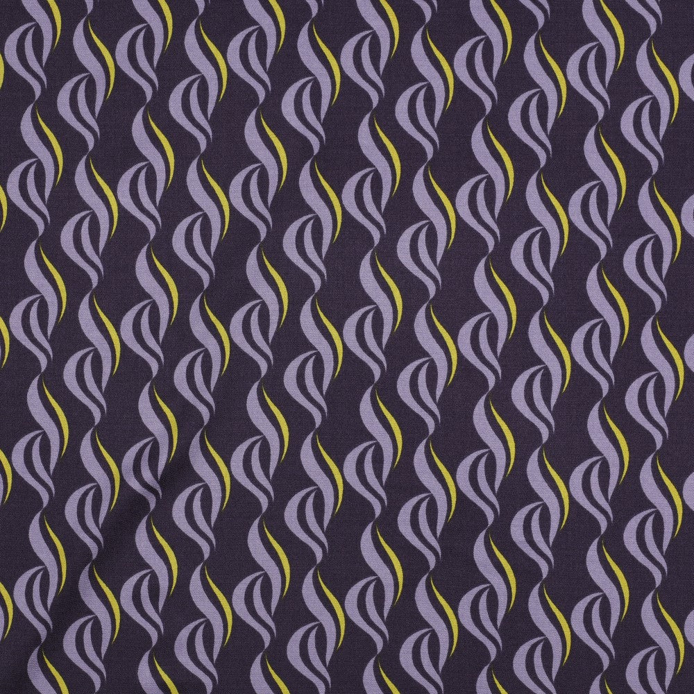 Rosella Waves on Purple Viscose Twill with Stretch