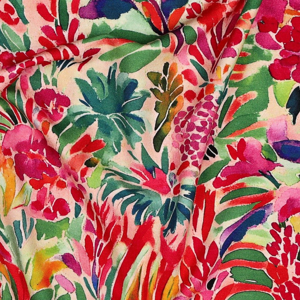 Impressionist Spring Garden Viscose Jersey Fabric
