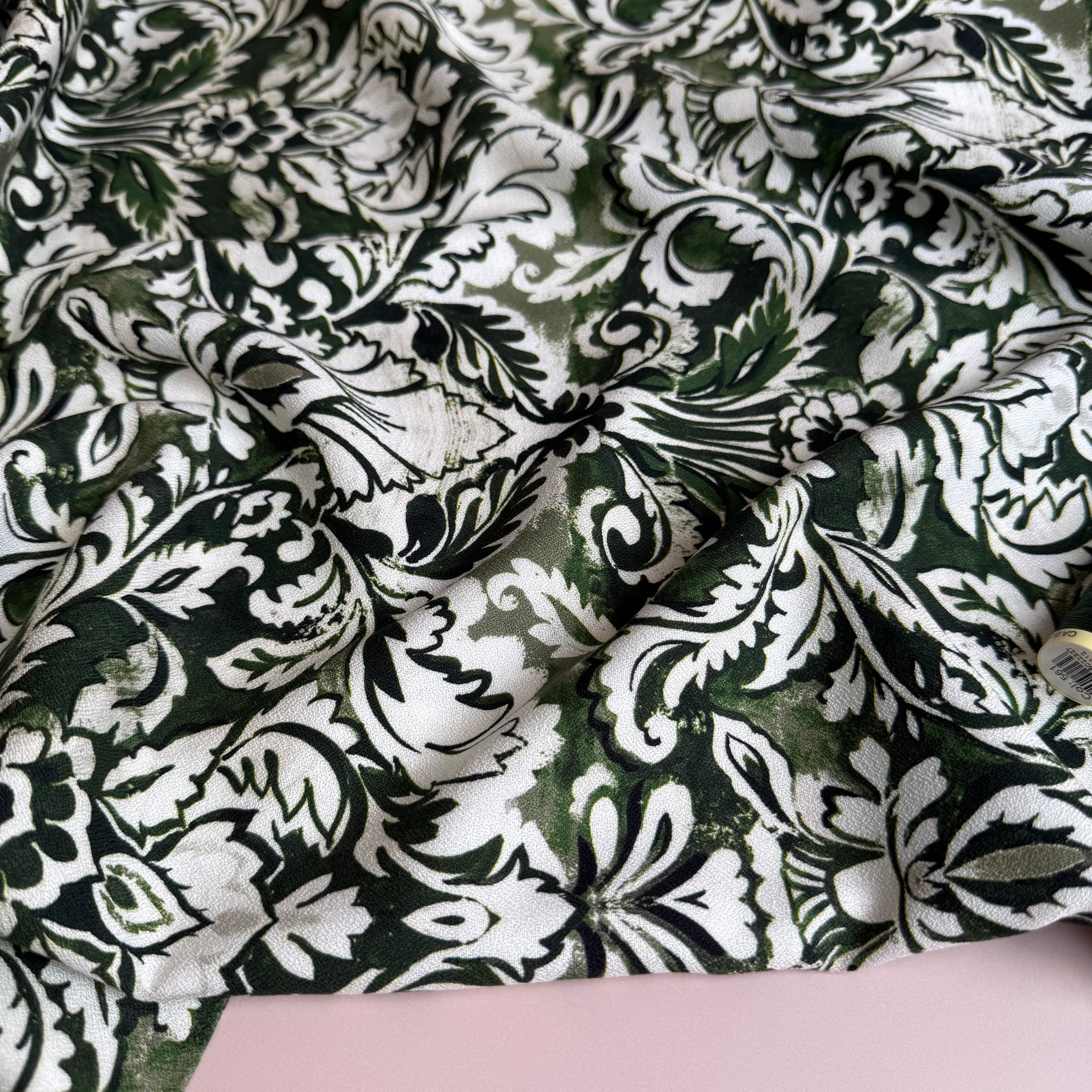 Olive Green Ornaments Soft Viscose Crepe