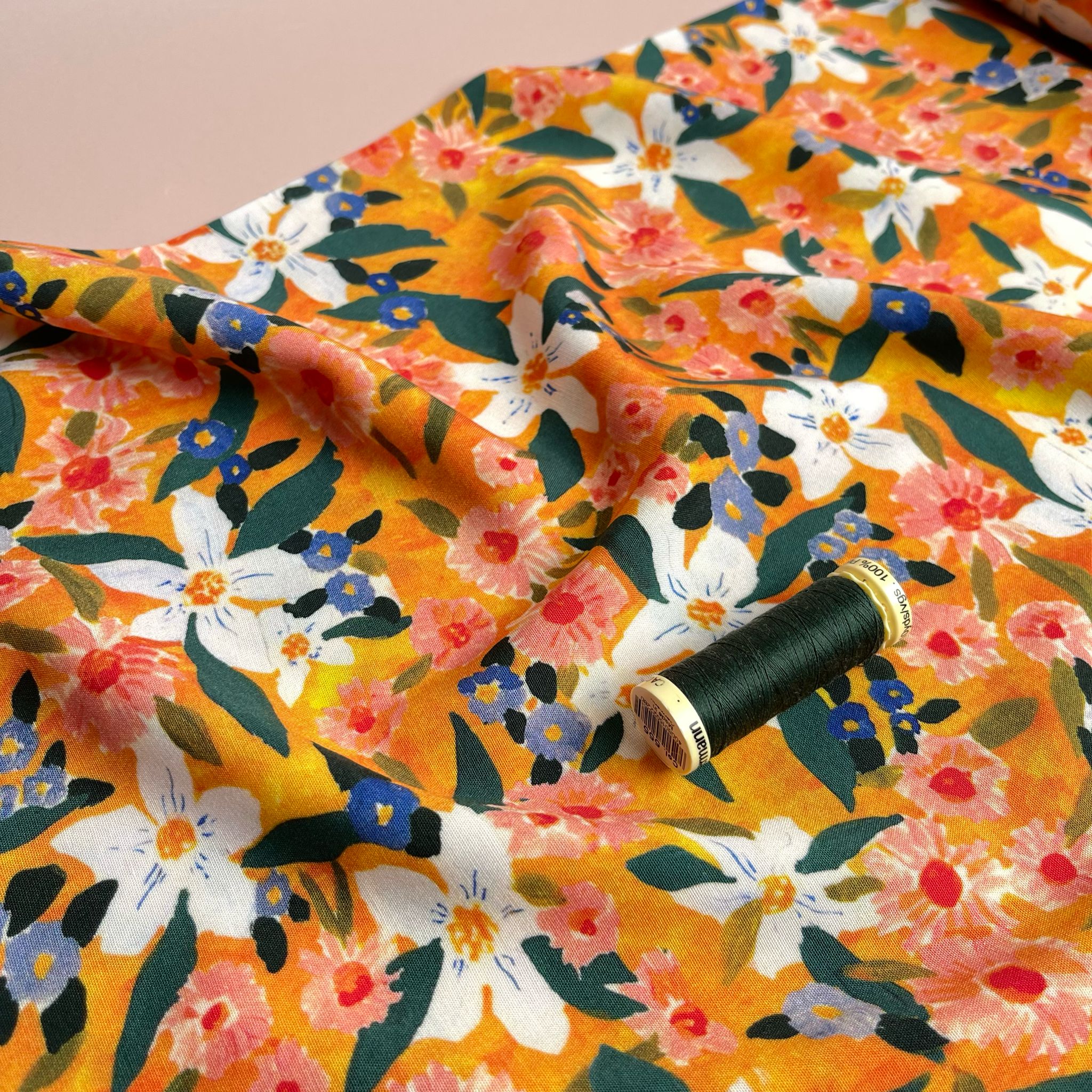 Sunrise Flowers Stretch Viscose Poplin Fabric