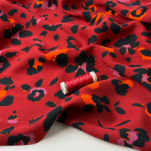 Abstract Leopard Red Viscose Twill