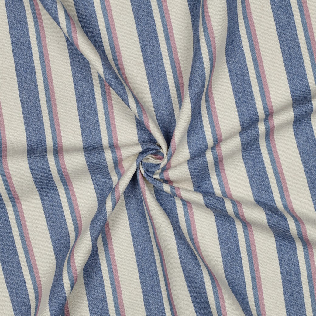 Yarn Dyed Striped Cotton Denim in Pink & Blue