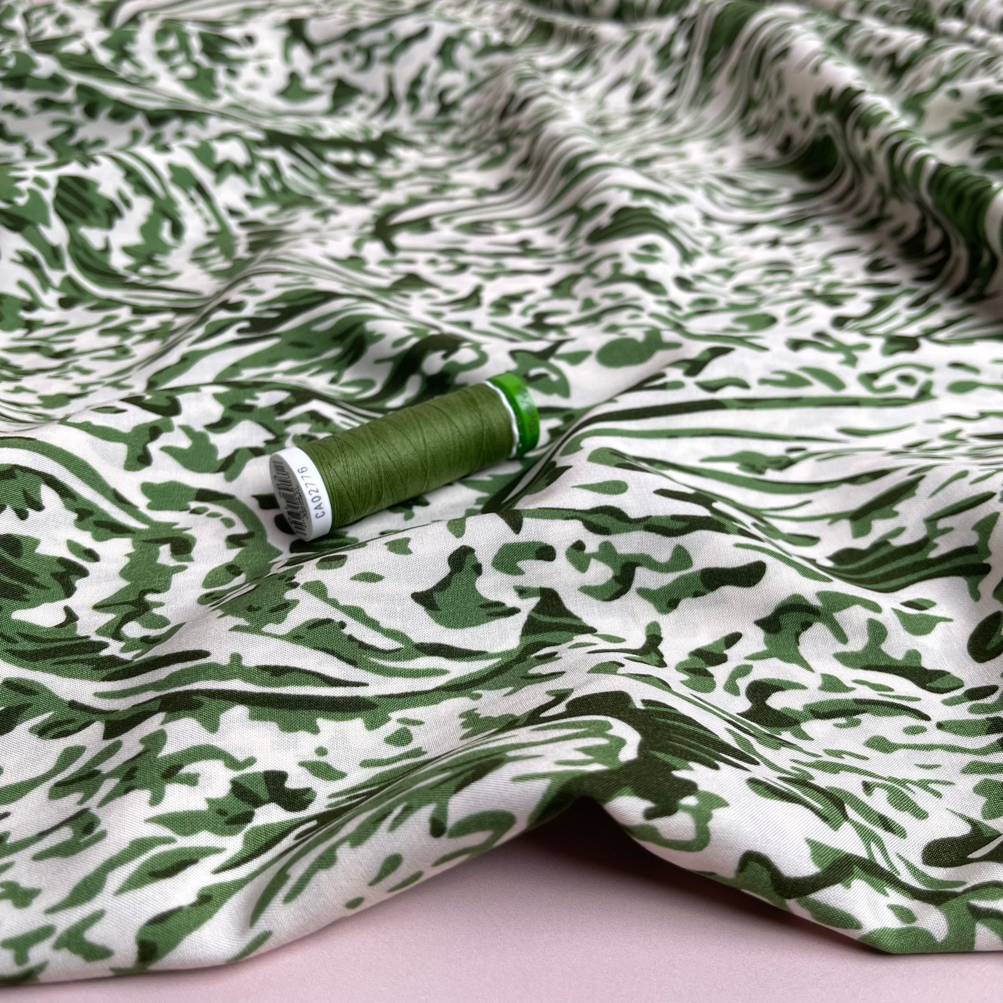 Watercolour Paisley Green Viscose Fabric