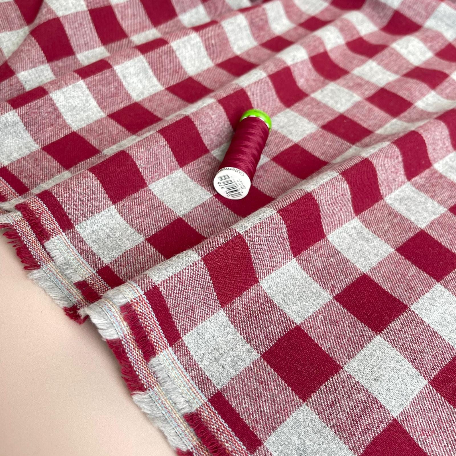 Yarn Dyed Dark Red Gingham Cotton Flannel