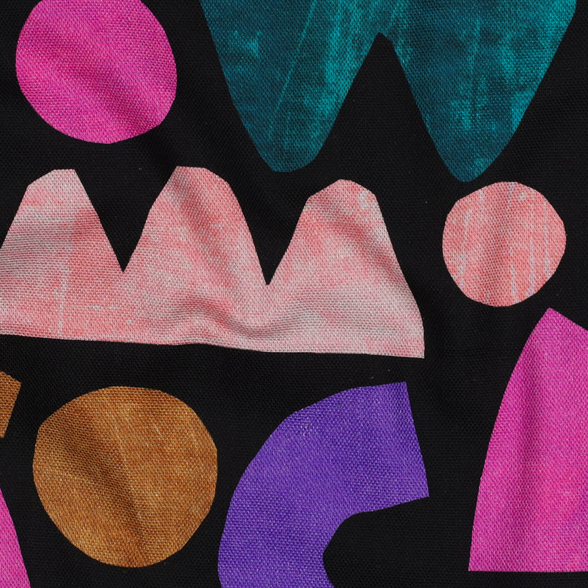 Nerida Hansen - Unstable Balance Pink and Teal on Black Cotton Canvas Fabric