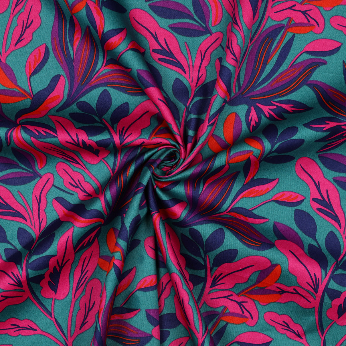 REMNANT 1.2 Metres - Nerida Hansen - Lush Leaves Petrol Cotton Sateen Fabric