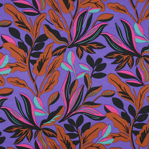 Nerida Hansen - Lush Leaves Purple Cotton Sateen Fabric