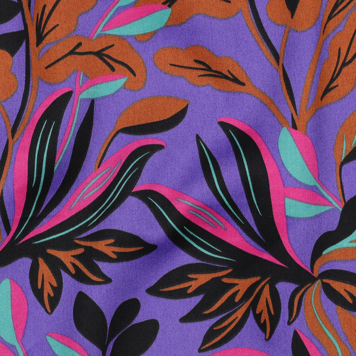 Nerida Hansen - Lush Leaves Purple Cotton Sateen Fabric