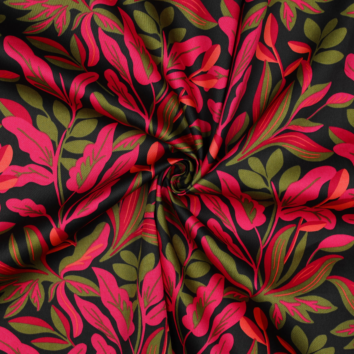 Nerida Hansen - Lush Leaves Jet Back Cotton Sateen Fabric