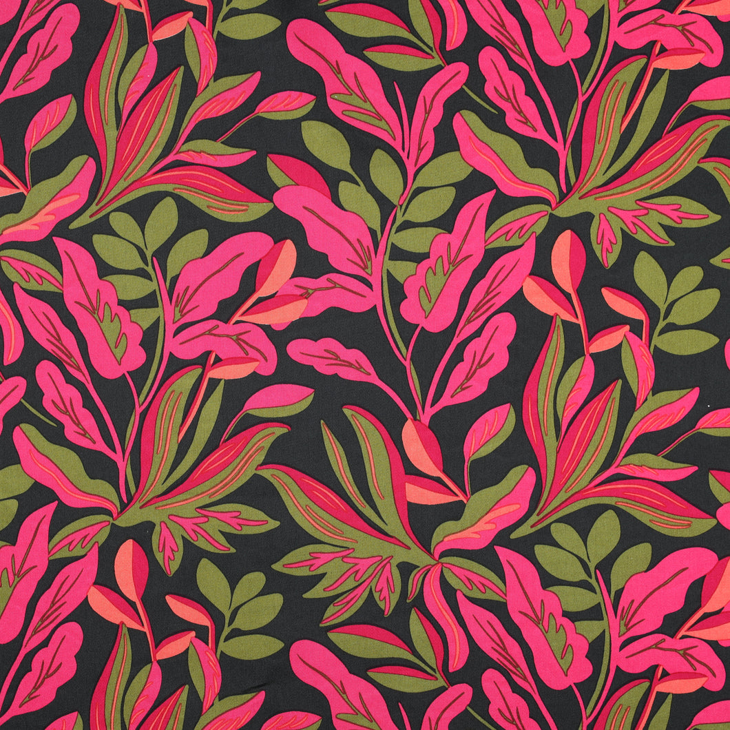 Nerida Hansen - Lush Leaves Jet Back Cotton Sateen Fabric