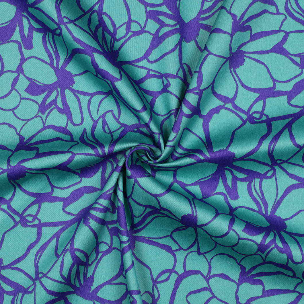 Nerida Hansen - Magnolia Sea Blue Cotton Sateen Fabric