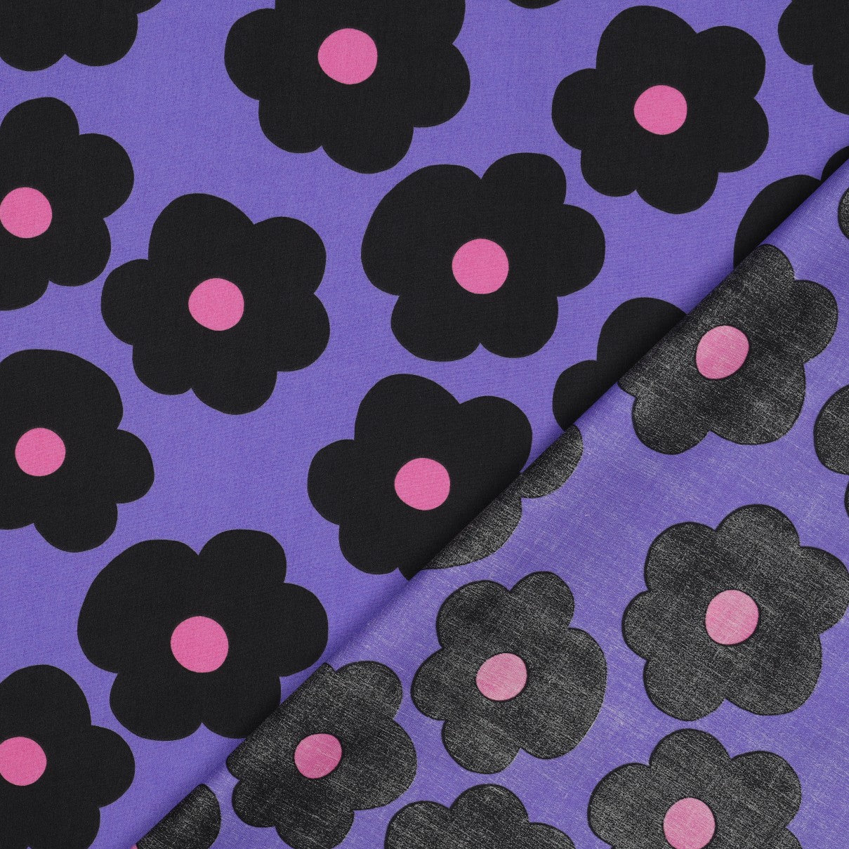 Nerida Hansen -Big Flowers on Purple Cotton Poplin Fabric