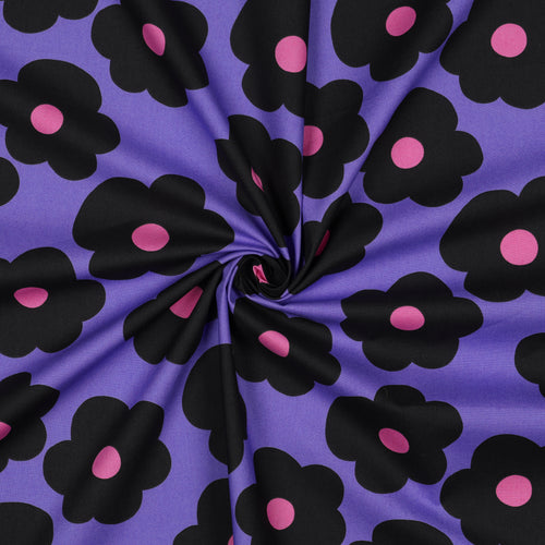 Nerida Hansen -Big Flowers on Purple Cotton Poplin Fabric