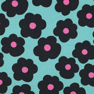 Big Flowers on Sea Blue Cotton Poplin Fabric