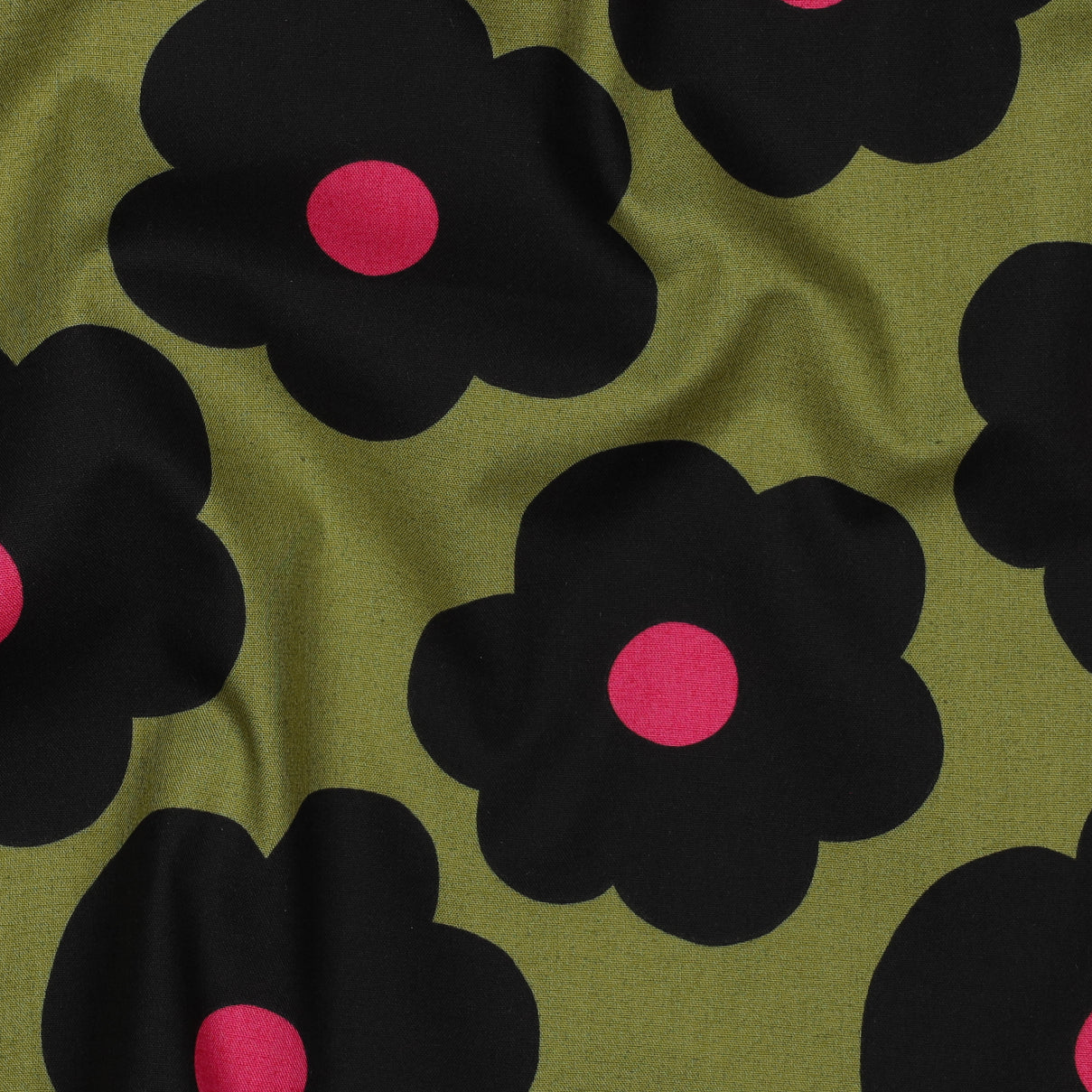 Nerida Hansen -Big Flowers on Moss Green Cotton Poplin Fabric