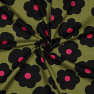 REMNANT 1.12 Metres - Big Flowers on Moss Green Cotton Poplin Fabric