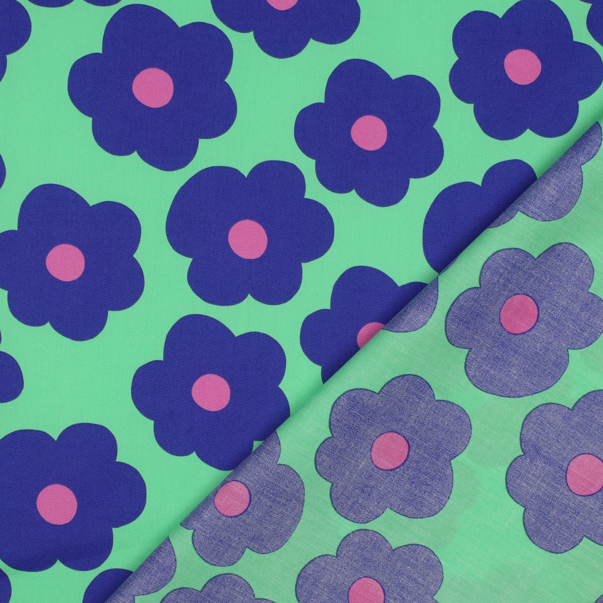 Nerida Hansen -Big Flowers on Green Cotton Poplin Fabric