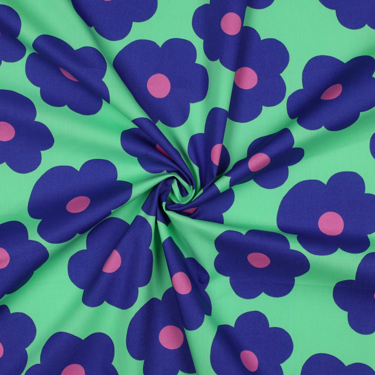 Nerida Hansen -Big Flowers on Green Cotton Poplin Fabric