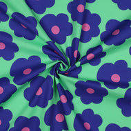Big Flowers on Green Cotton Poplin Fabric