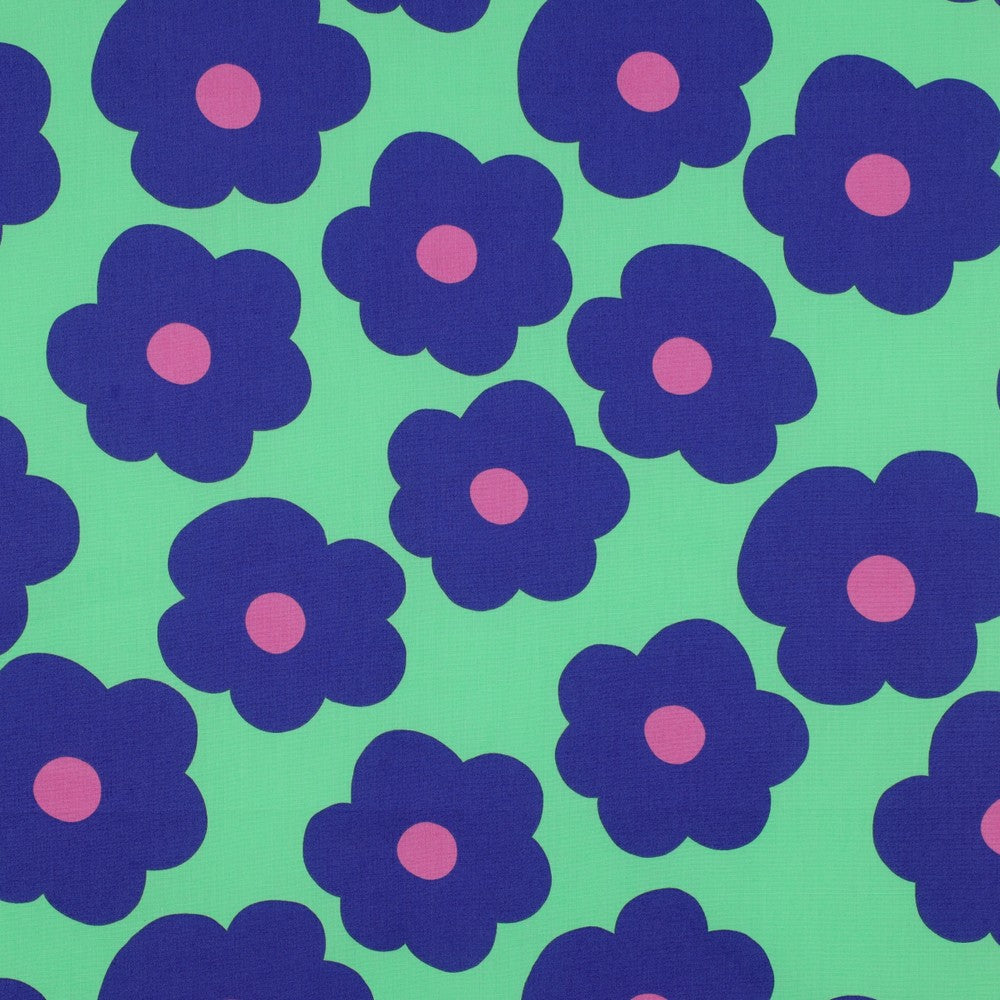 Nerida Hansen -Big Flowers on Green Cotton Poplin Fabric