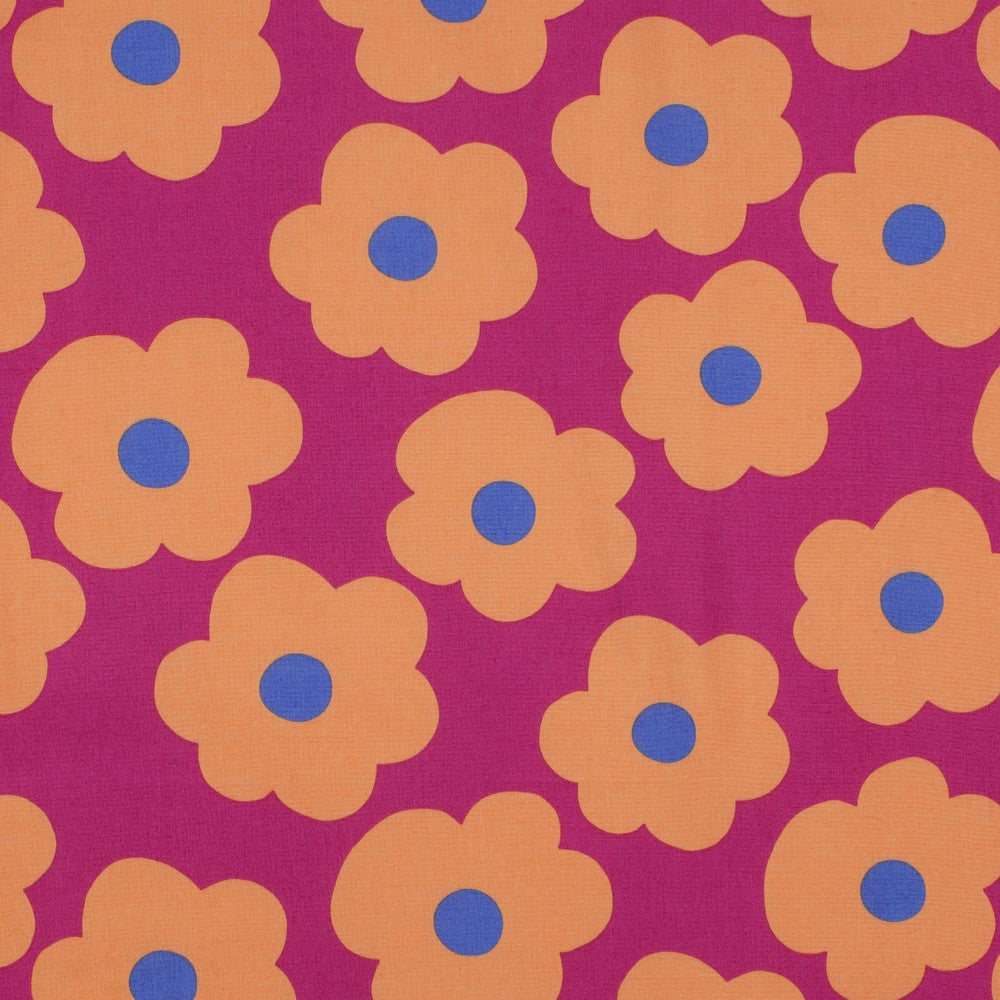 Nerida Hansen -Big Flowers on Magenta Cotton Poplin Fabric