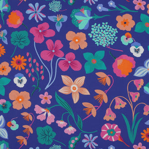 Nerida Hansen - Meadow Flowers on Royal Blue Cotton Poplin Fabric