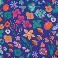Meadow Flowers on Royal Blue Cotton Poplin Fabric