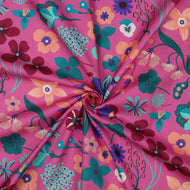 Meadow Flowers on Pink Cotton Poplin Fabric