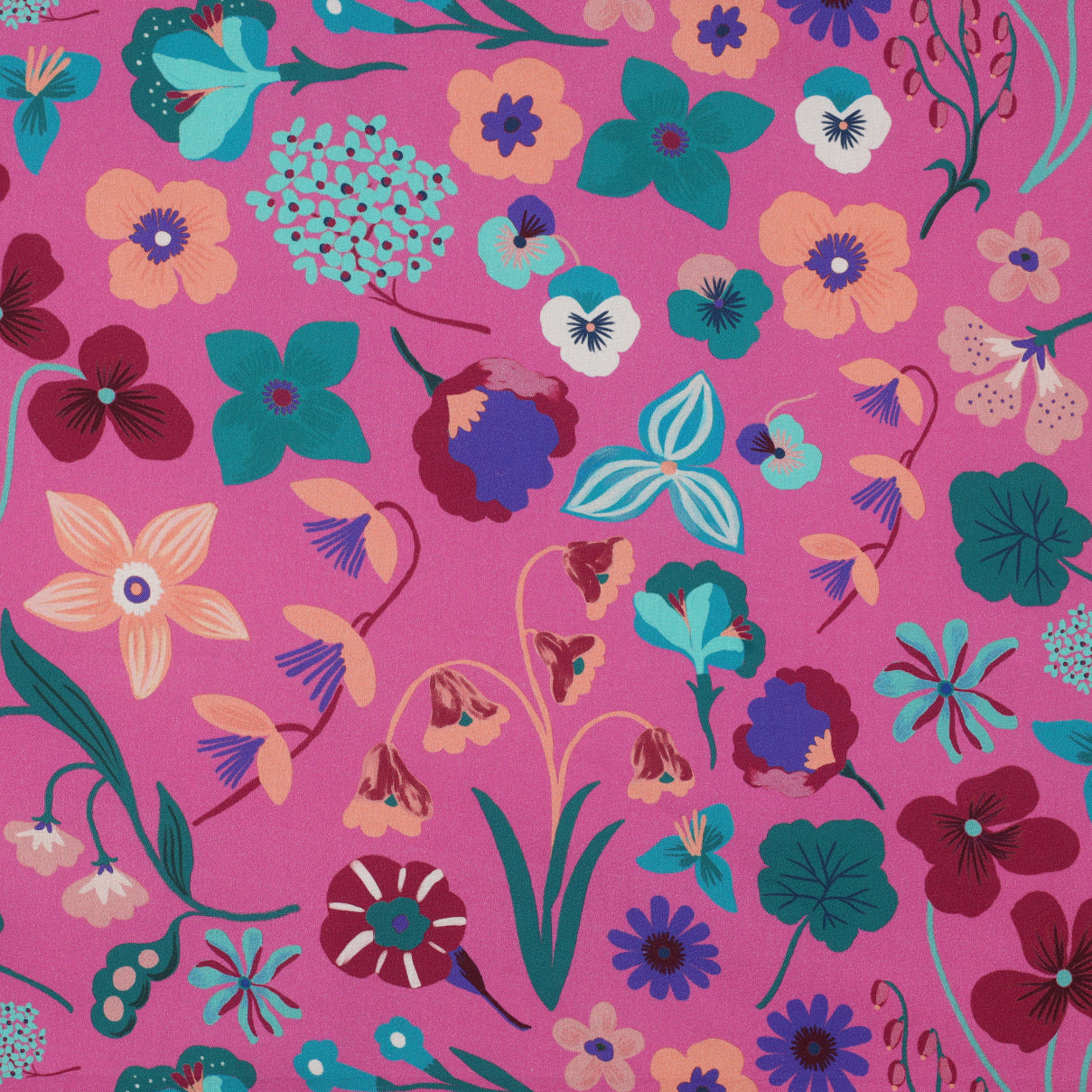 Nerida Hansen - Meadow Flowers on Pink Cotton Poplin Fabric