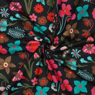 Meadow Flowers on Jet Black Cotton Poplin Fabric