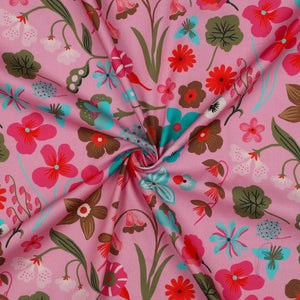 Nerida Hansen - Meadow Flowers on Light Pink Cotton Poplin Fabric