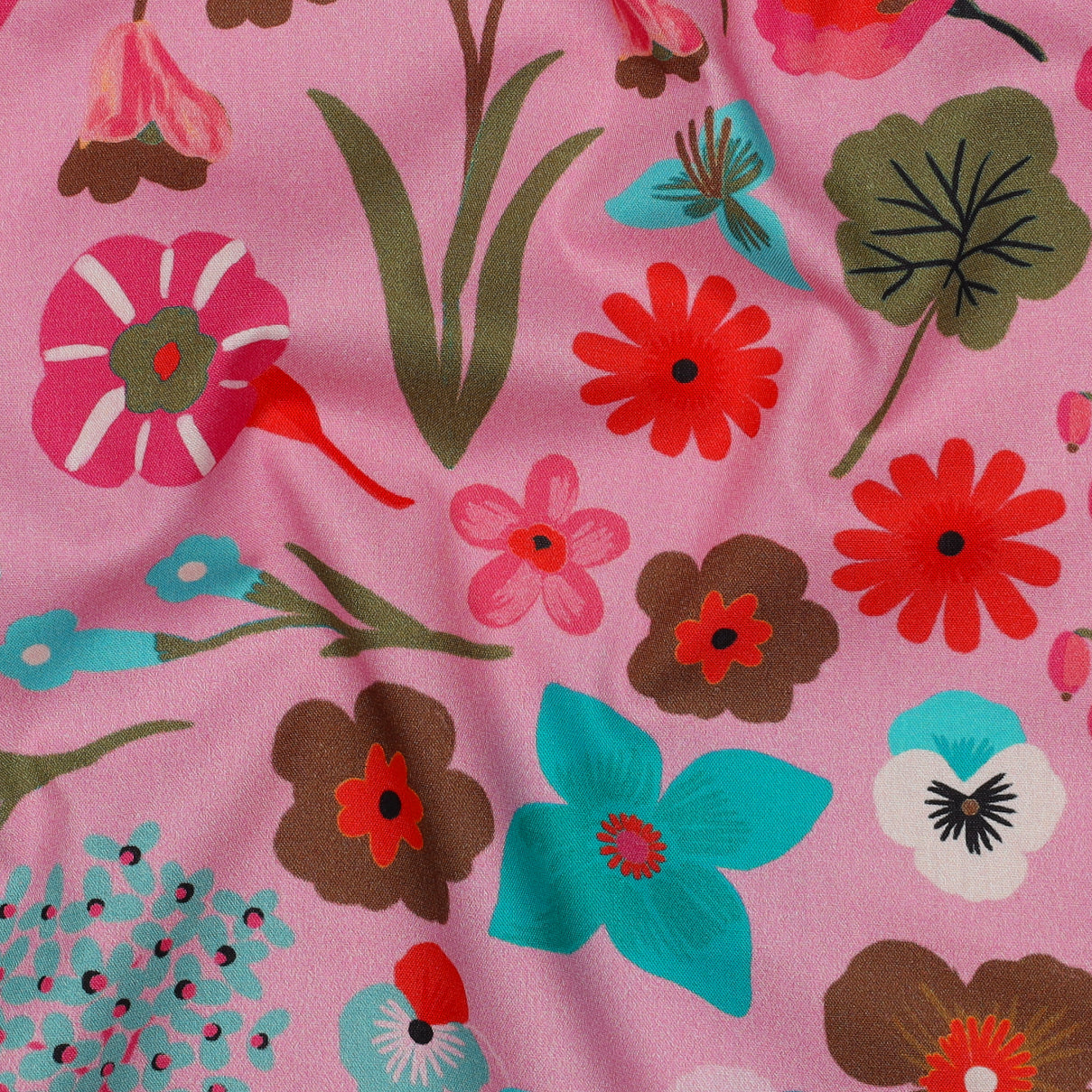 Nerida Hansen - Meadow Flowers on Light Pink Cotton Poplin Fabric