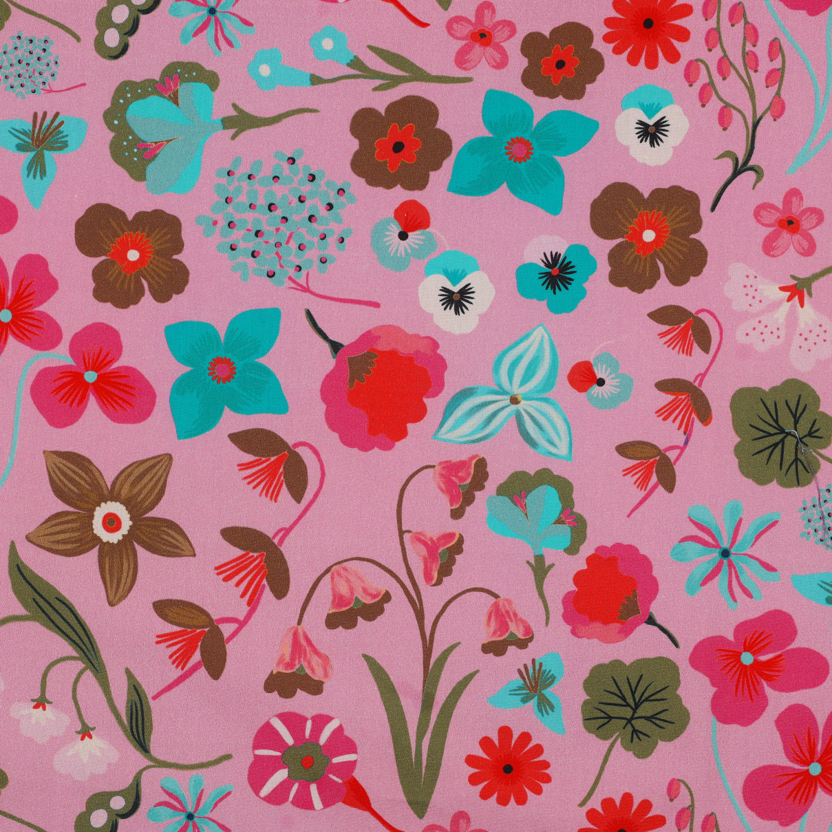 Nerida Hansen - Meadow Flowers on Light Pink Cotton Poplin Fabric