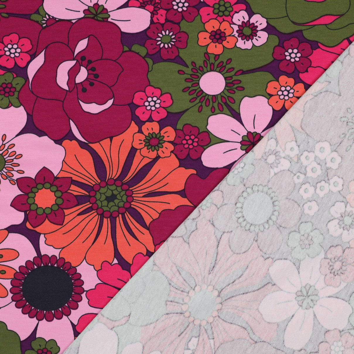 Nerida Hansen - Blooms in Pink and Moss Green Cotton French Terry