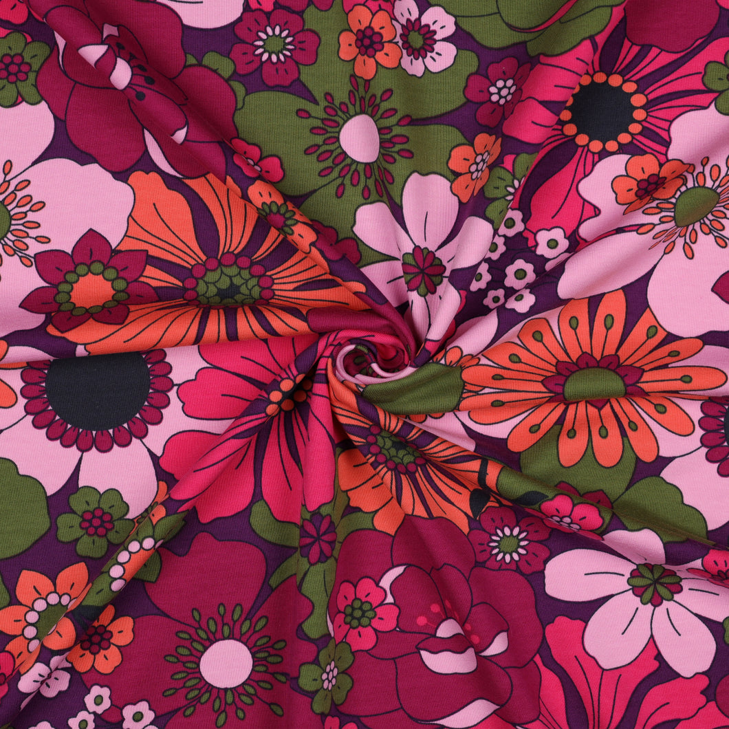 Nerida Hansen - Blooms in Pink and Moss Green Cotton French Terry